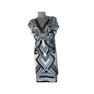 One‎ World Black/White & Blue Geometric Mini Dress Medium